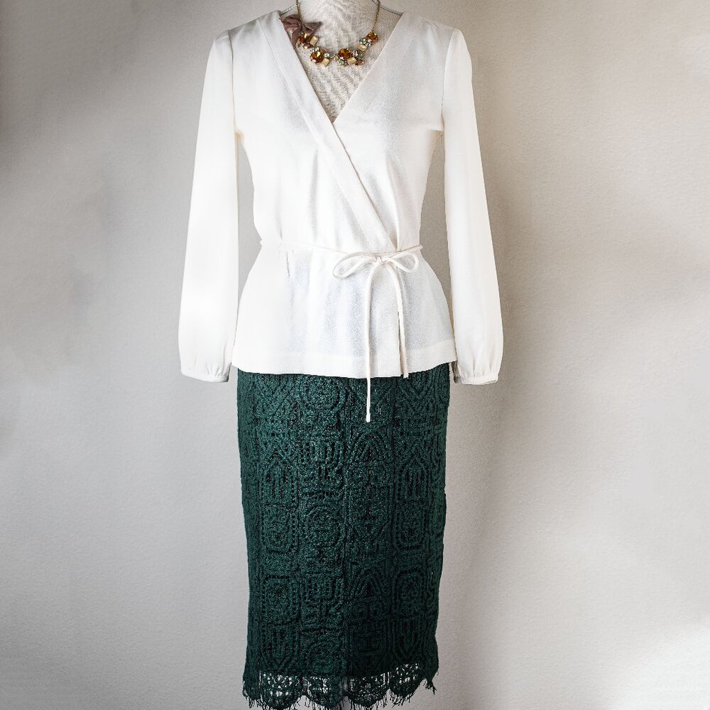 J. Crew Drapey Crepe Faux-Wrap Top Blouse In Ivory Size 00